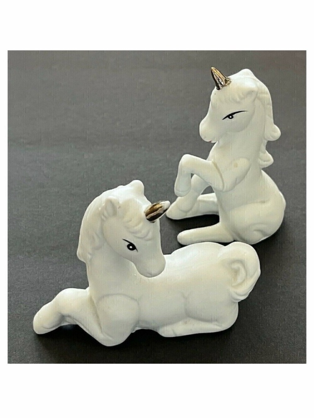 White Unicorn Figurine Porcelain Gold Horn Fantasy Mystical Fairy Tale Lot 2x